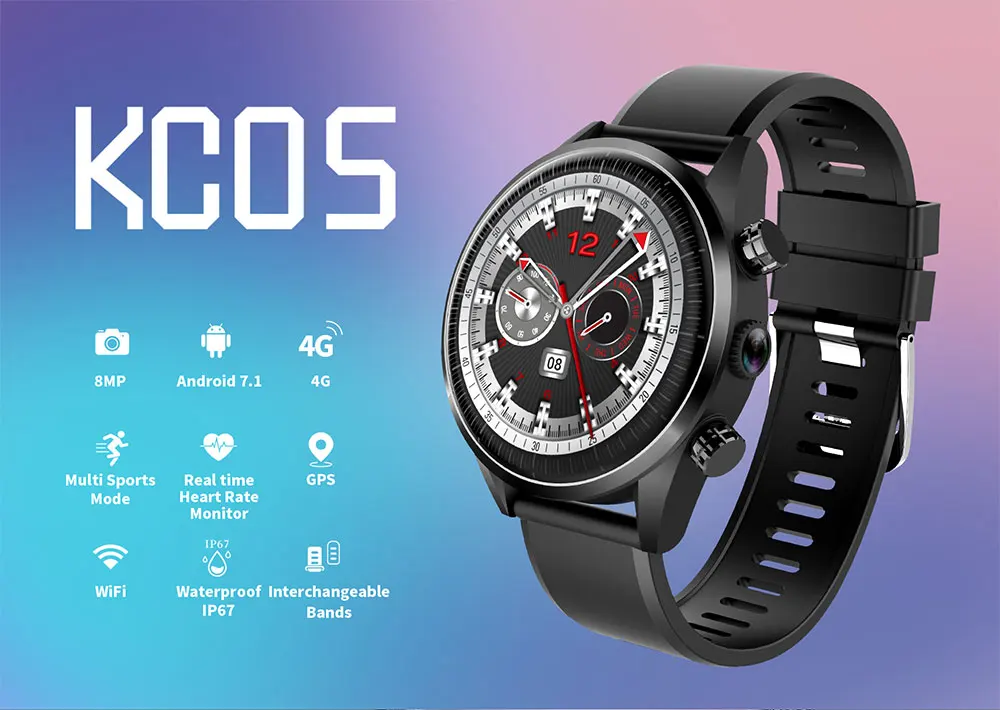 Умные часы KC05 4G, многофункциональные, gps, пульсометр, Android 7,0, IP67, водонепроницаемые, Bluetooth, Wifi, 1 Гб+ 16 ГБ, часы, спортивные, умные часы