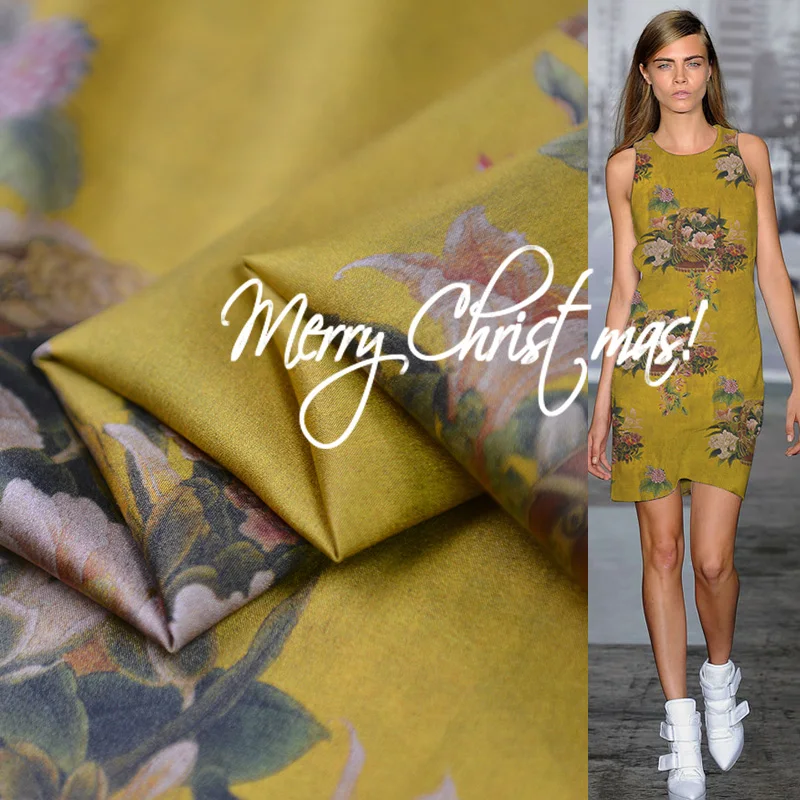 95% шелк 5% спандекс 108 см ширина 19 Momme бренд Печатный Шармез ткань для женского платья Эластичность Ткань Diy шитье