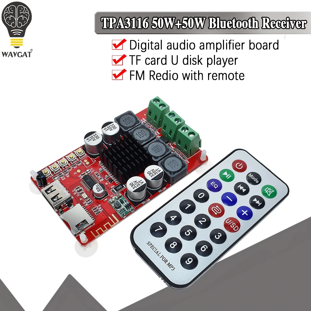 Приемник Bluetooth WAVGAT TPA3116 50 Вт + плата цифрового усилителя звука TF карта U диск плеер
