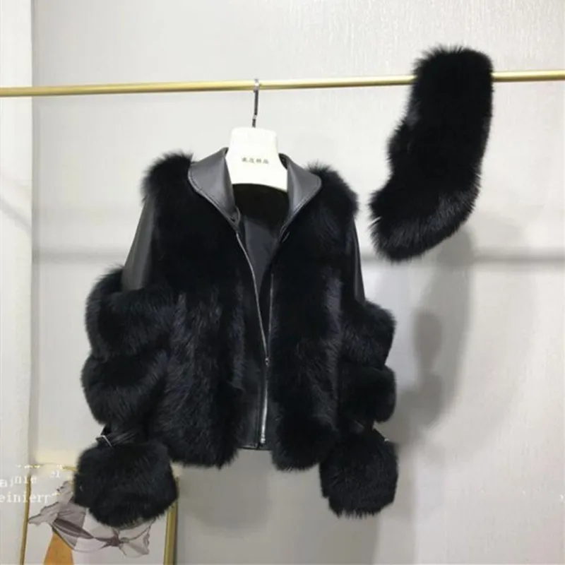 Куртка из натуральной кожи, овчина, натуральный Лисий мех, пальто для женщин, Европа, теплое Новое натуральное меховое пальто для женщин