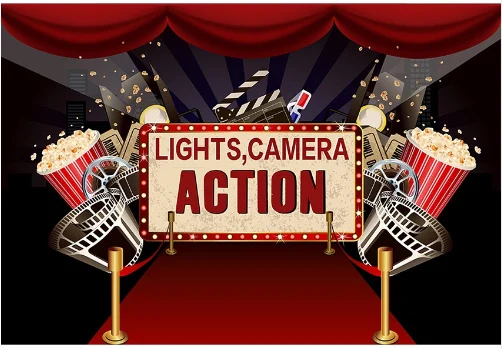 7x5ft Popcorns Movie Red Carpet Stage Hollywood Camera Action