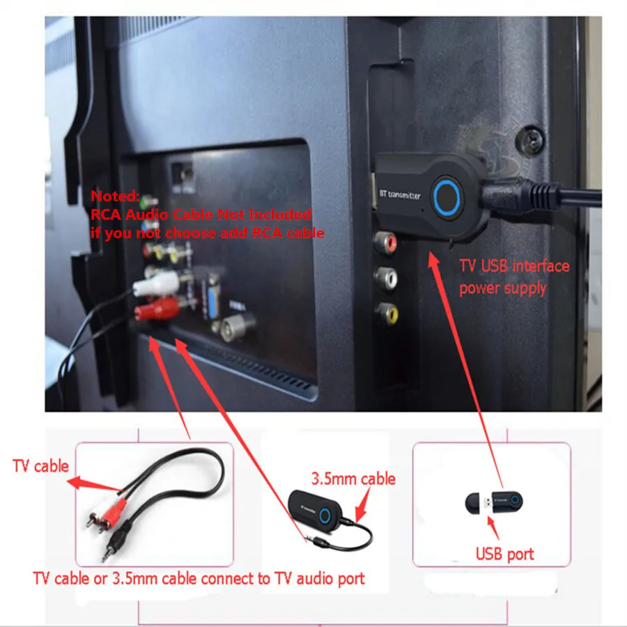 CRDC Bluetooth аудио передатчик 3,5 мм, AUX, разъем RCA Bluetooth 4,2 USB беспроводной адаптер для ТВ ПК динамик наушники с USB Bluetooth