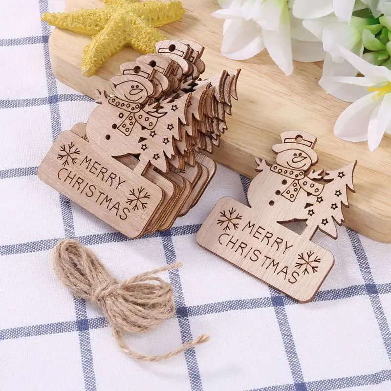 

10pcs/set Merry Christmas Snowman DIY Wooden Pendant Hanging Tree Ornament DIY Crafts Party Home Decor X4YD