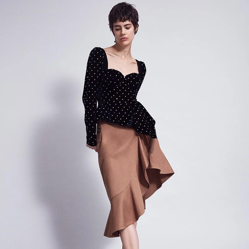 Goede IAMHOTTY Chic Paleis Stijl Strass Vrouwen T shirt Vierkante Kraag Asymmetrische Backless T Shirt Femme Slanke Patchwork Tshirt Vrouw