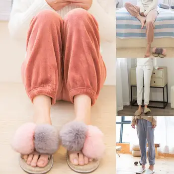 

Women Pajama Pants Elastic Waist Home Casual Warm Pants Trousers For Women 2020 Winter Fashion Solid Color Pants Female Trousers