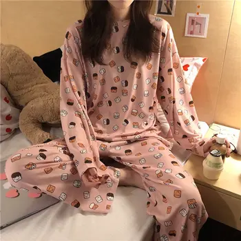 

New Women Pajamas Set Spring Autumn New Cartoon Printed Long Sleeve Cute Sleepwear Casual Female Pajamas Lingerie Nightwear