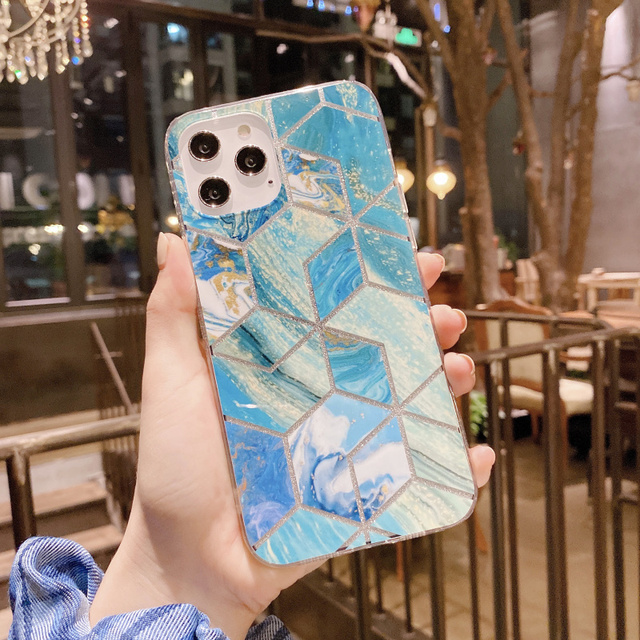 Luxury Rose Geometric Marble Soft Phone Case For Iphone 12 Mini 11 13 Pro XS MAX X XR SE 2020 7 8 Plus Shockproof Cover