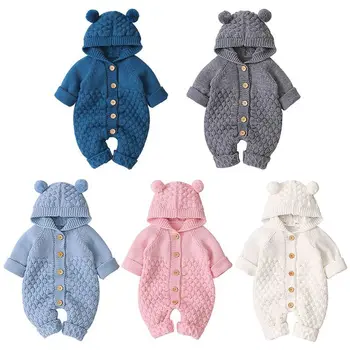 

2020 Baby Knitted Hoodie Rompers Clothes Infant Boys Girls Long Sleeve Sweater Autumn Winter Newborn Warm Jumpsuits Outfits