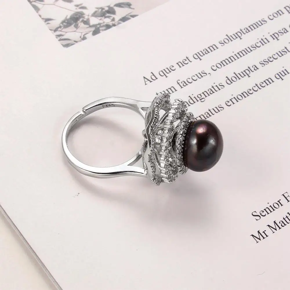 Натуральное пресноводное жемчужное покрытое 925 Серебряное кольцо для женщин, свадебное высококачественное циркониевое роскошное ювелирное изделие, жемчужные кольца