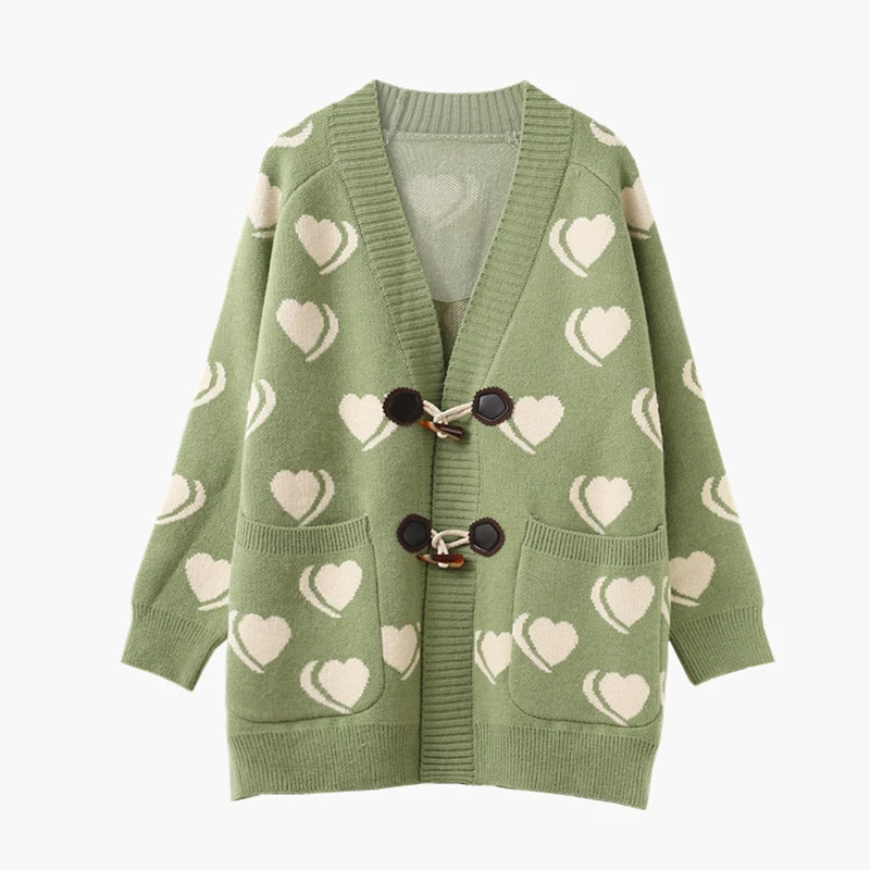 

White Sweater Women 2019 Fashion Winter Love Long Sleeve V-neck Sweater Women Loose Korean Knit Cardigan Green Blue One Size