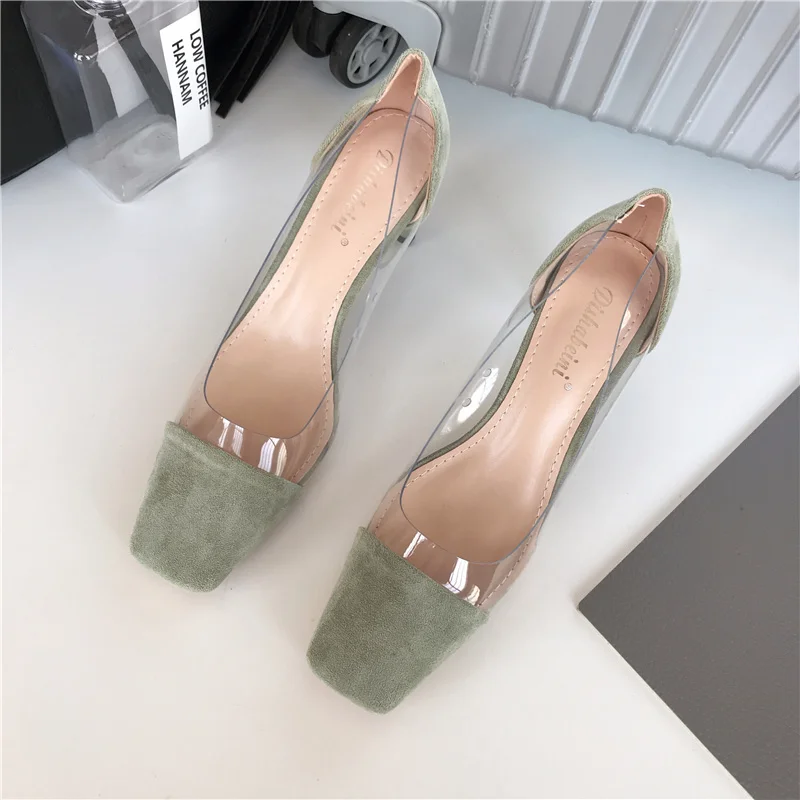 Zapatos de tacón alto grueso para mujer, tacos transparentes de punta  cuadrada, de gamuza para oficina, serie 39, primavera y otoño, 2020 -  AliExpress Calzado