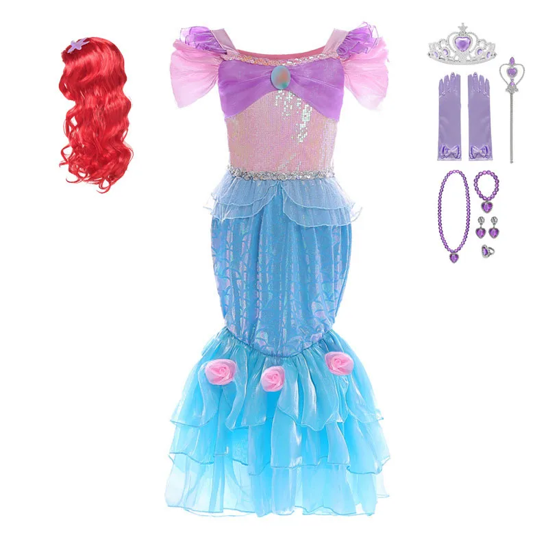 

Girl Princess Little Mermaid Ariel Dress Halloween Fancy Costume Kids Baby Girl Carnival Birthday Party Dresses Children Clothes