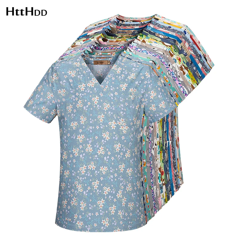 

htthdd cotton Small florall print print nurse uniform uniform beauty salon nursing uniform lab uniform Scrub uniform Work clothe