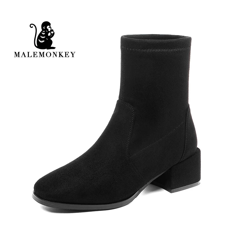 

2019 Spring Fashion Women Boots Round Toe Ankle Boots Thick Heels Shoes Autumn Winter Female Socks Boots