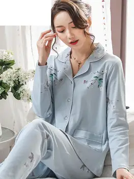 

New Arrival Fashion Pajamas Women Spring Autumn Pure Cotton Long Sleeve Clothes Set Summer Print Plus Size M L XL 2XL 3XL