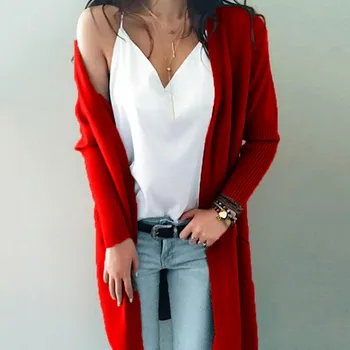 

Fashion Cardigan Women Solid Winter Long Sleeve Solid Pockets Knitted Long Sweater Coat Tops Blouse Female Overcoat c819