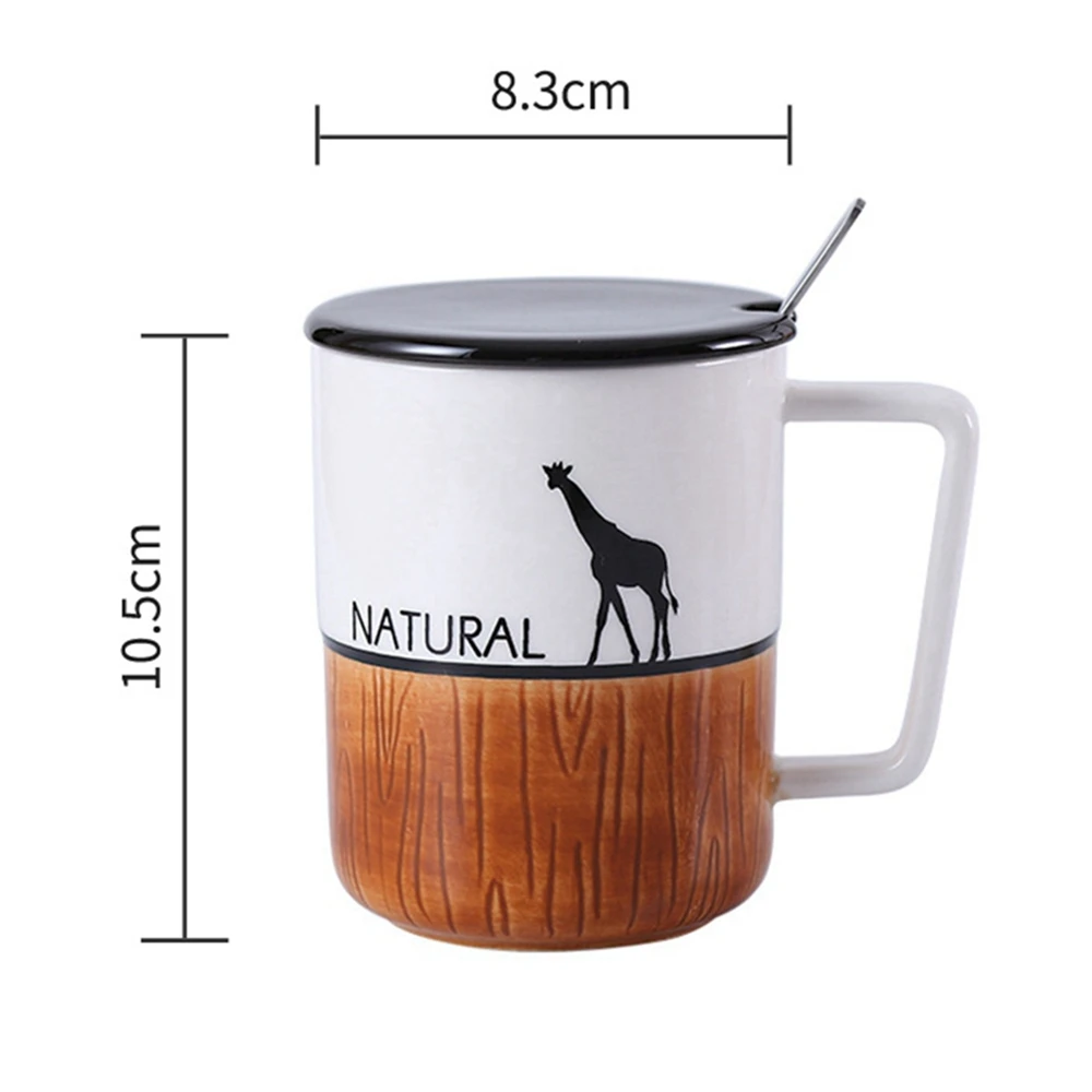 

Creative Coffee Mug Ceramic Mug with Lid Spoon Cute Animals Nature Milk Cup Home Office Tea Cups Cartoon Water Mugs Drinkware