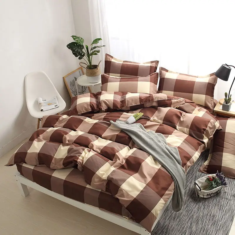 

4Pcs Bedding Set Cover Pillowcase Fitted Sheet Solid Cute Print High-Grade Satin Bed Sheet Aloe Cotton Anti-Slip Bed Set Kit