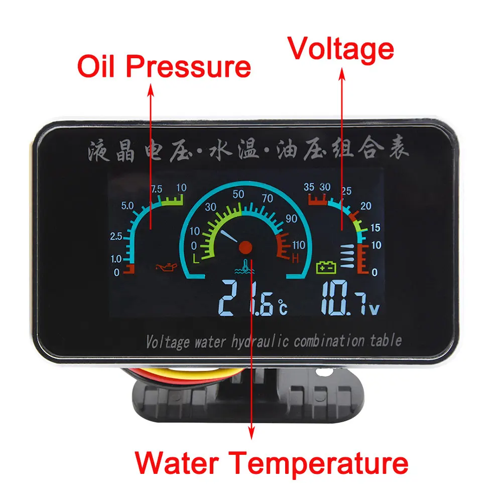Duokon 3 IN 1 12v Triple Gauge Kit Voltmeter Water Temp Oil Pressure Gauge Tachometer 