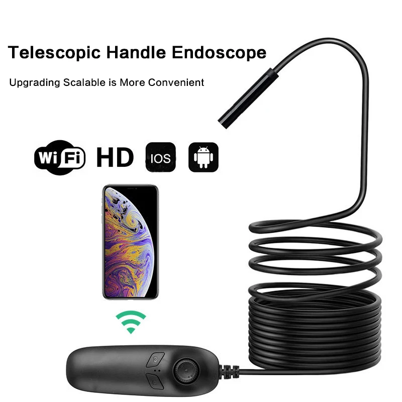 

8mm Telescoping Wifi Endoscope 1200P Waterproof Hard Cable Endoscope Camera With 8 LED Inspection Borescope For iOS Android