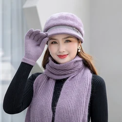 Three Pieces Set Women's Outdoor Thick Beanies Scarves Winter Sets Russian Hat New