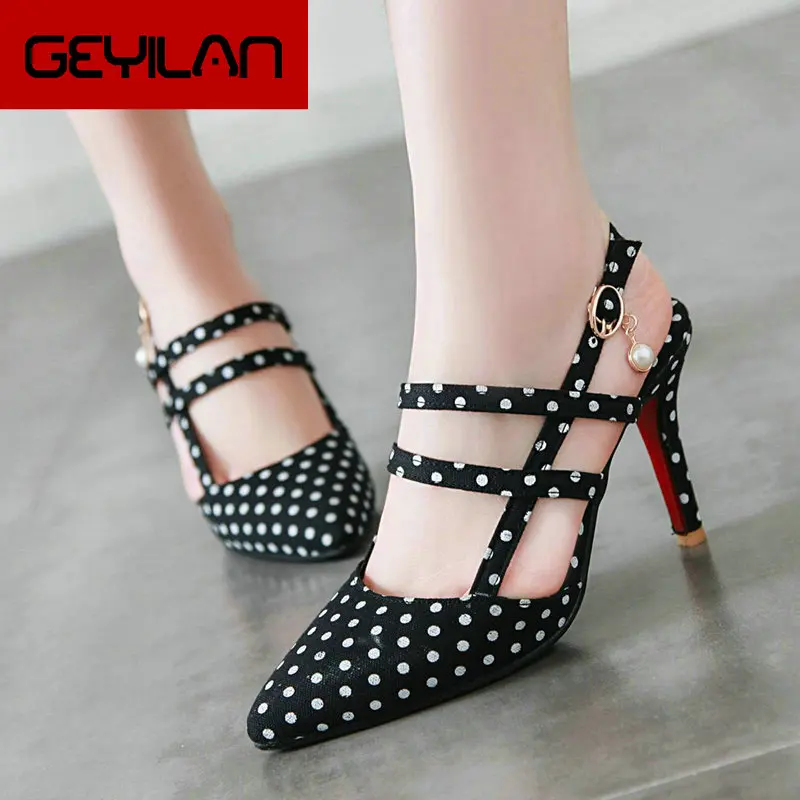 

2019 Fashion Denim Crystal Gladiator Sandals Women's Thin High Heels Pumps Buckle Pointed Toe Female Size 34-43