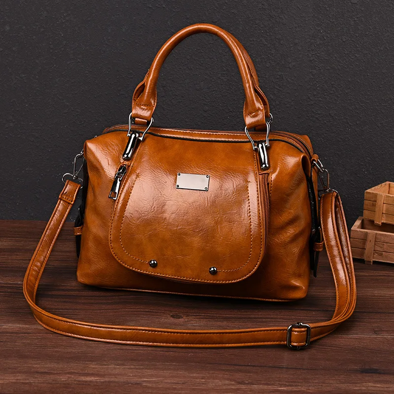 

WOMEN'S Bag 2019 New Style WOMEN'S Retro Oily Leather Handbag Large Capacity Classic Versatile Shoulder WOMEN'S Bag