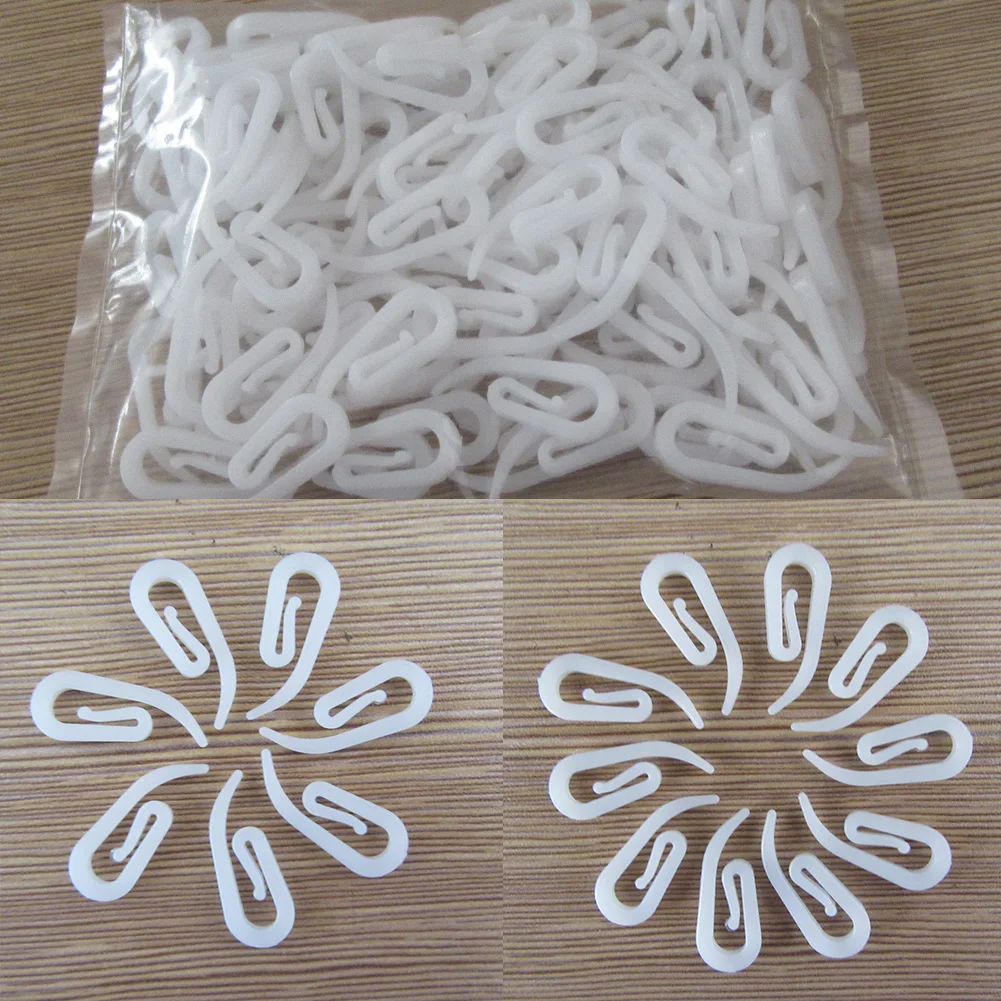 100 Curtain Hooks Blinds Plastic Clip Window Curtains Nylon Tape Gliders Rings 
