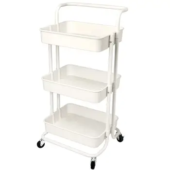 

HOMEMAXS 3 Tier Utility Cart Rolling Metal Organizer Cart Storage Shelves with Handle and Wheels (White)