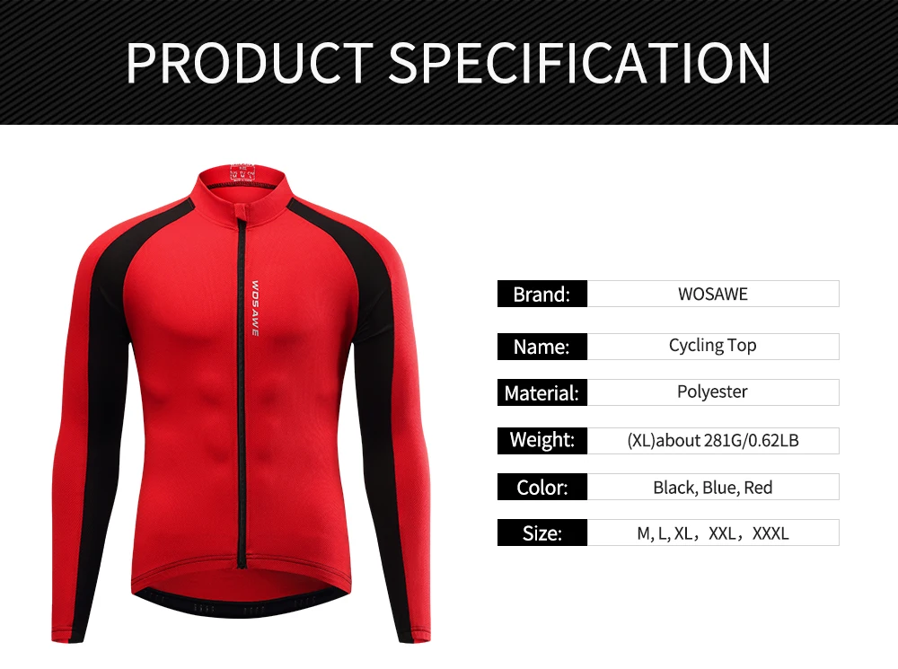 WOSAWE Breathable Cycling Jersey Qick Dry MTB Bike Bicycle Shirts Men's Top clothing ciclismo Long Sleeves Jersey Running Shirts