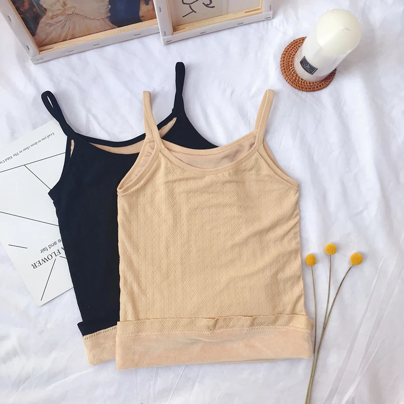 Winter Thermal Velvet Cotton Camis Top Women Solid Slim Thicken Pullovers Camis Female Warm Tank Tops Girls