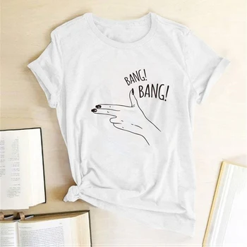 

Shooting Gesture Bang Bang Printing T-shirts Women Summer Graphic Tees Women Fashion Tops for Teens Crew Neck Clothes Female