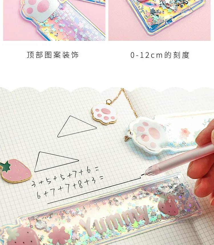 1Pcs Creative Bookmarks Cartoon Quicksand PVC Drawing Ruler Student Lovely Pendant Bookmark Stationery School Supply