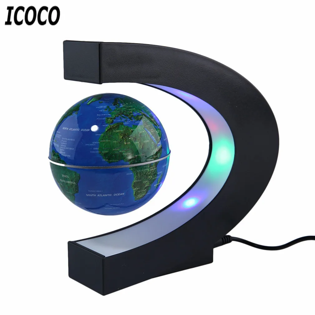 AOSNTEK Globo de levitación magnética Mapa del Mundo de Maglev Forma C Globo de suspensión magnética con luz LED para decoración o Regalo a elección 