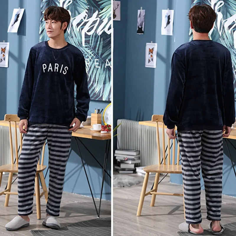 Jodimitty Pijamas Men Winter Thick Warm Flannel Mens Pajama Set Long Sleeve Coral Velvet Sleepwear Suit Loungewear Home Clothes