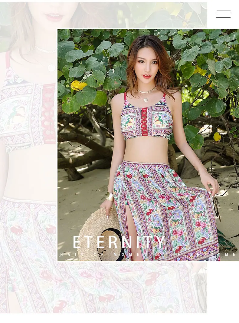

2019 New Style South Korea Dongdaemun Split Type Three-piece Set Fairy Retro Simple Glorious Holiday Bikini Bathing Suit