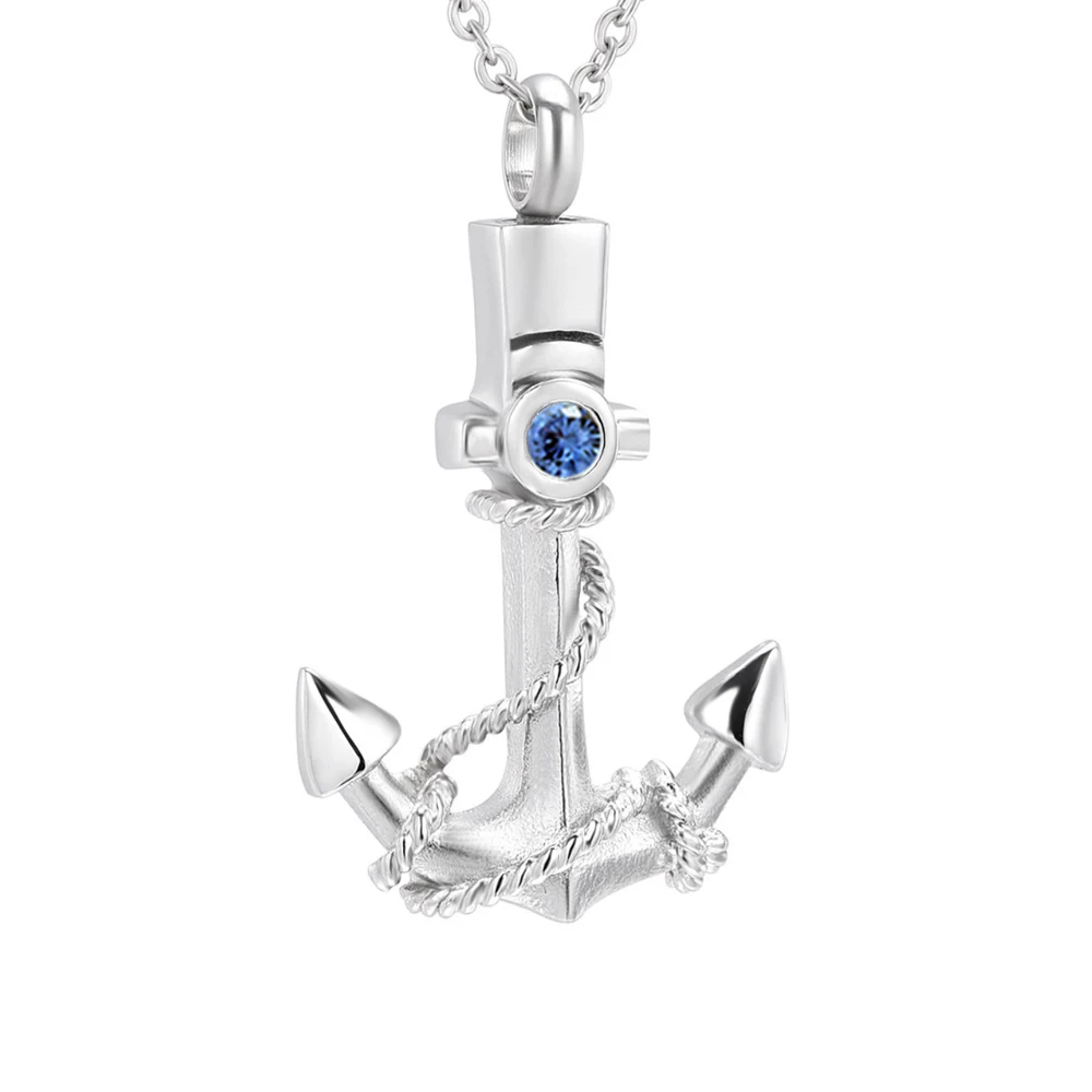 Urn Jewelry for Men Anchor Urn Necklace for Ashes with Blue Birthstone Cremation Jewelry Memorial Keepsake Pendant