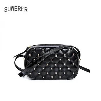 

New Women Genuine Leather Bags High quality Rivet bag Women's famous brand luxury handbags women bags designer cowhide leather