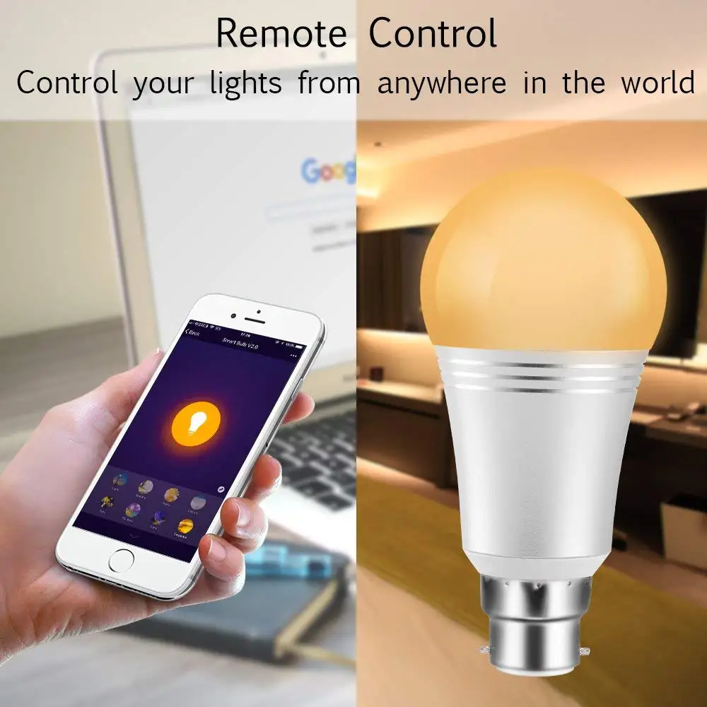 B22 Wifi умный светодиодный светильник байонетная лампа 7 Вт эквивалент 60 RGB Теплый