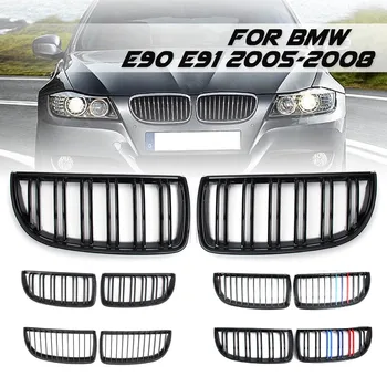 

Pair Front Gloss Black Double Slat Sport Kidney Grille Grill Set For BMW E90 E91 4 Door 2005 2006 2007 2008 GCP-039011