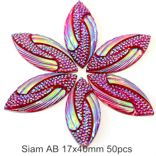 Siam ab 17x40mm Большая рекламная акция, 50 шт. полимерные пришивные стразы необычной формы, Пришивные кристаллы, каплевидные круглые пришивные камни, аксессуары для рукоделия F0143 - Цвет: Siam ab 17x40mm