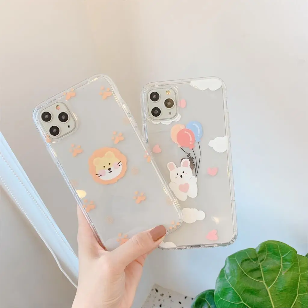 

INS Korea cute landscape balloon rabbit small lion phone case for iPhone 11 pro MAX Xs MAX Xr X 6 6s 7 8plus soft TPU back cover