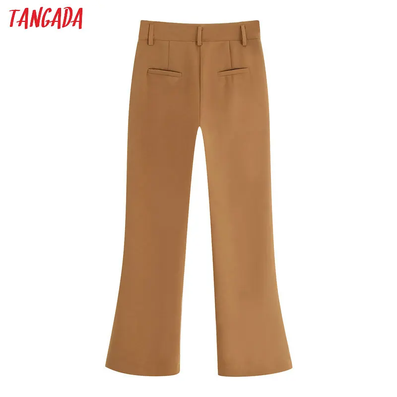 Tangada fashion women solid flare pants trousers high waist pockets pants autumn winter female casual pants pantalones BE678