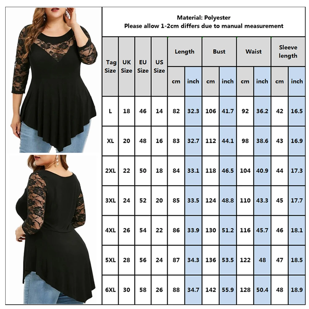 Large size Women blusas Sexy O-Neck Tshirt Plus Size 6XL Long Sleeve T-shirt Female Casual Hollow Lace Tees Tops Clothes D30