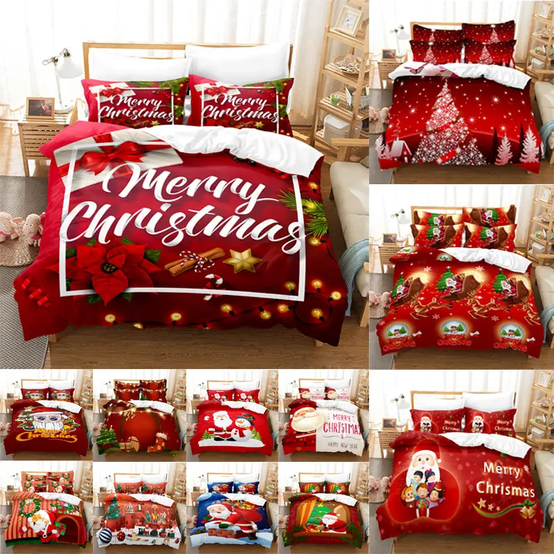Christmas Bedding Set Linens Duvet Cover Quilt Comforter Pillow Case 3D Red Double Full King Queen Twin Single 3PCS 2PCS Bedroom | Дом и сад