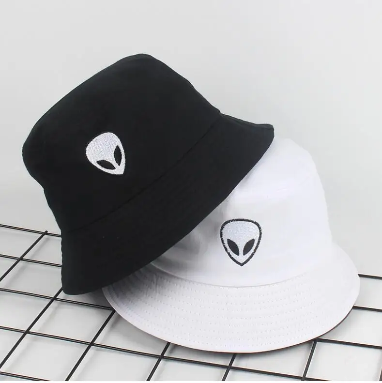 

Unisex Bob Caps Hip Hop Bucket Hat Men Women Black White Solid Alien Summer Panama Cap Beach Sun Fishing Boonie Hat harajuku