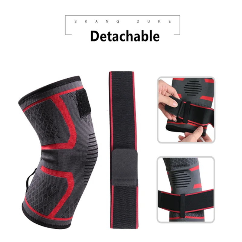New Compression Belt Knit Sports Knee Pads Badminton Running Fitness Knee Pads Outdoor Climbing Knee Pads Red And Black