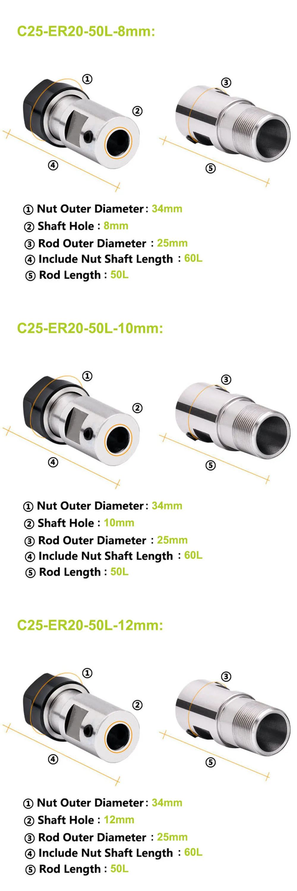 14 16mm para fresagem cnc chato moagem eixo do motor extensão