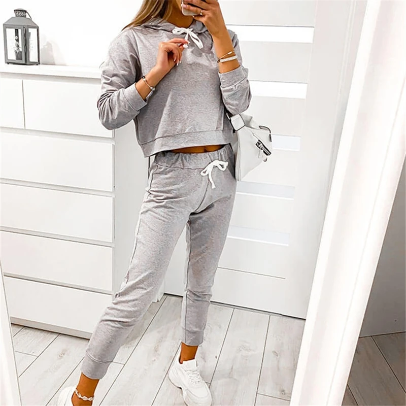 

Autumn And Winter Women's Jogging Suit Long-sleeved Hooded Top High-waisted Wide Loose Trousers Female Solid Color Sportswear