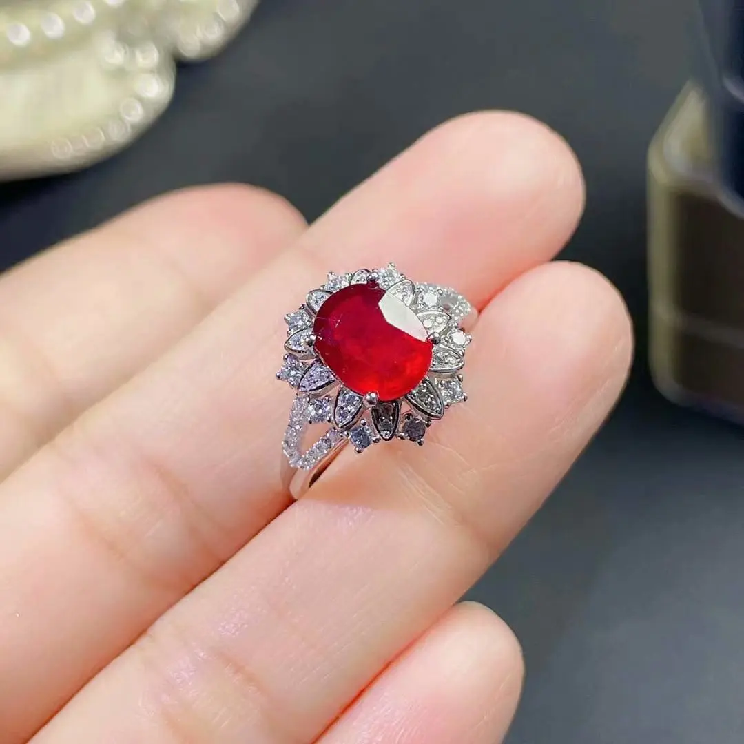 

LANZYO 925 sterling natural new burning Ruby rings ring fashion gifts for Wedding Gift j07095511agh